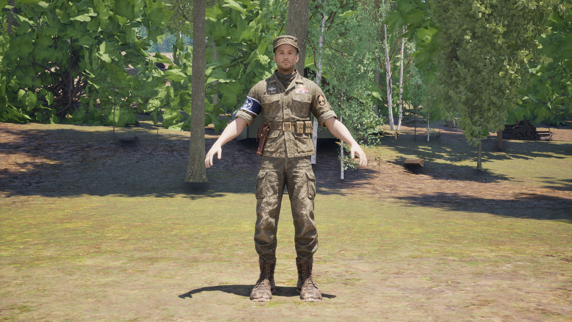 Homegrown General uniform in game, showing the matching hat, jacket, trousers and boots