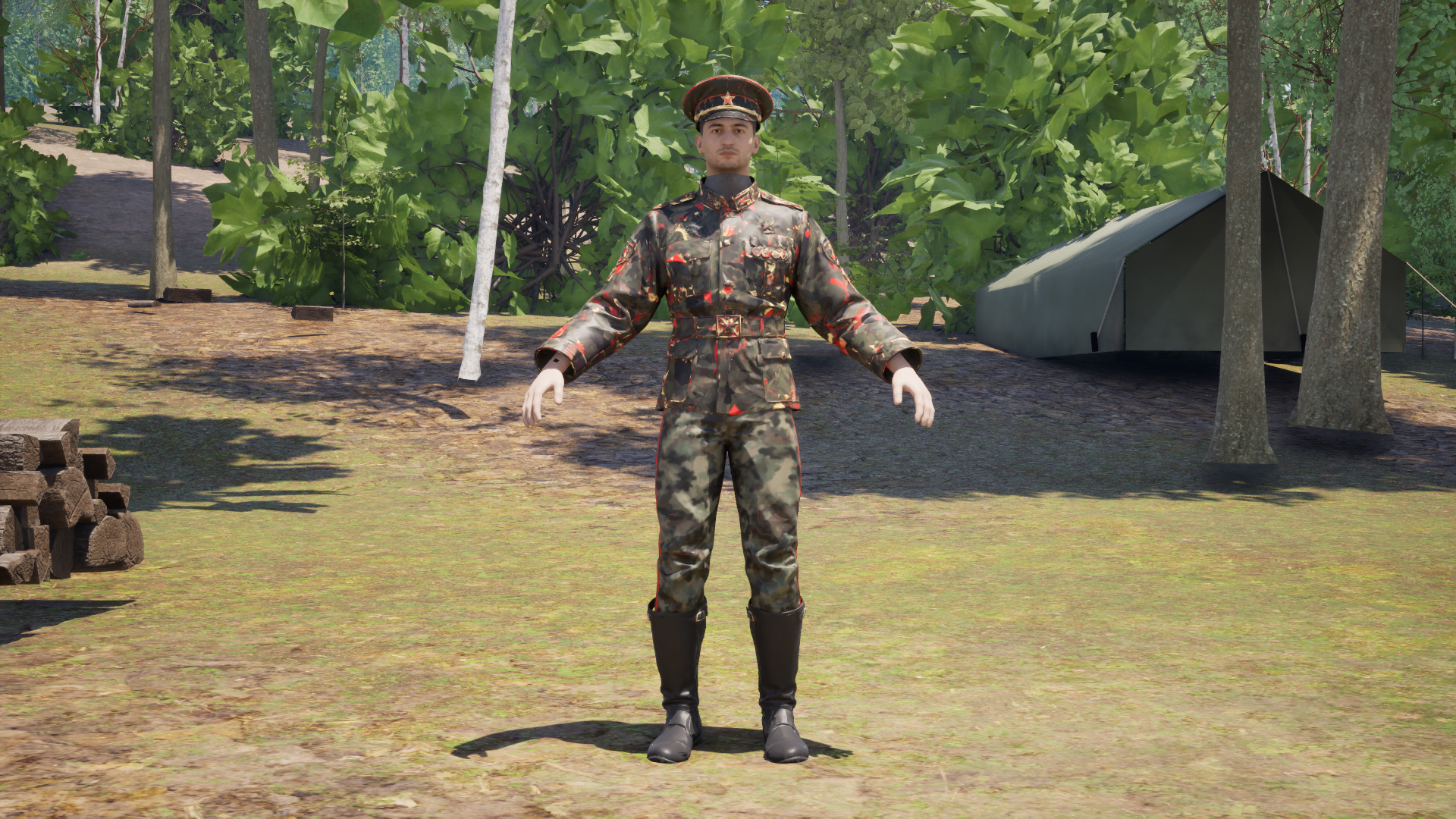 USSA General uniform in game with boots worn over the trousers